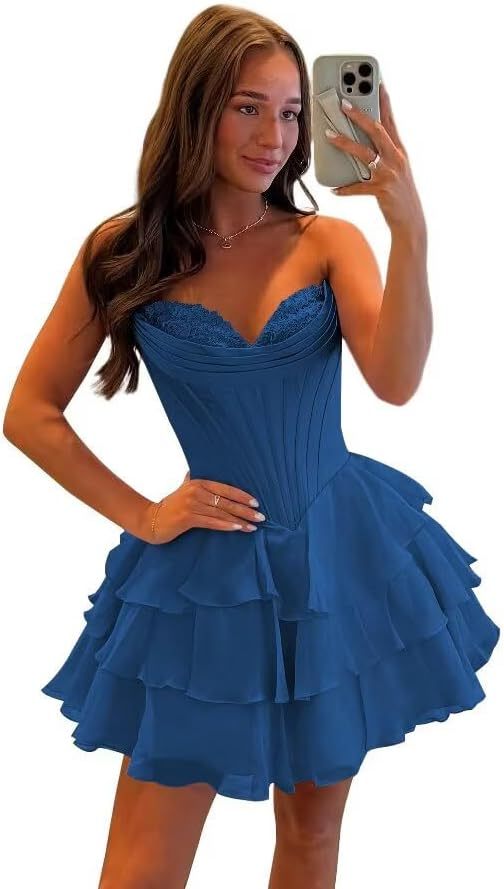Strapless Tiered Ruffle Short Homecoming Dresses Party Dress