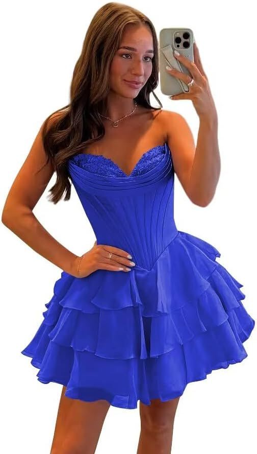 Strapless Tiered Ruffle Short Homecoming Dresses Party Dress