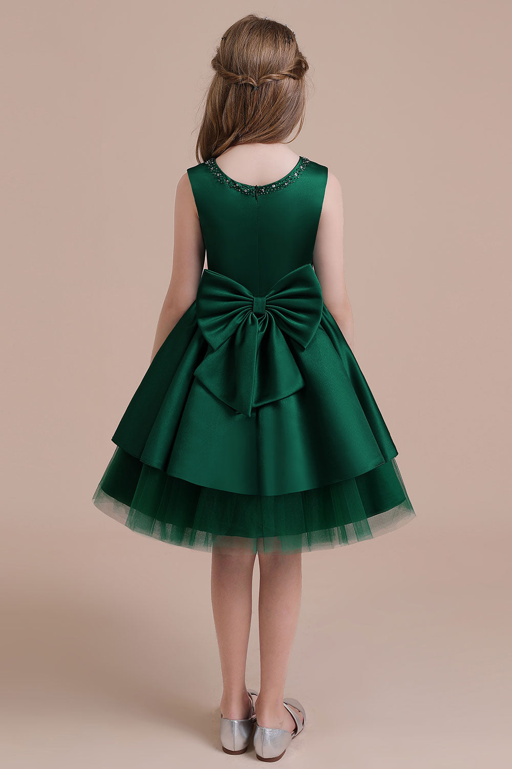 Chicloth A-Line Bow Beading Satin Tulle Flower Girl Dress On Sale
