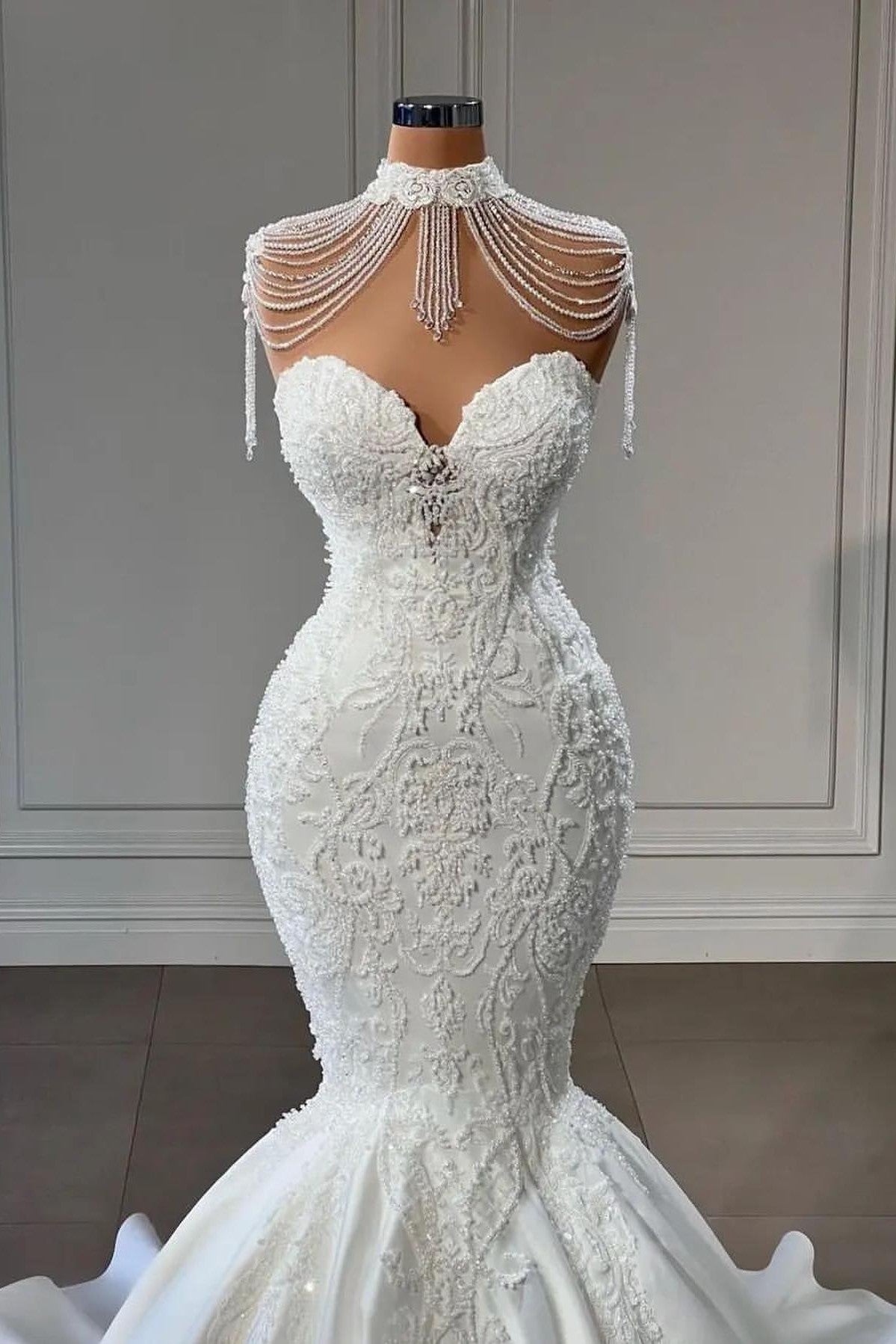Chicloth White Sweetheart Wedding Dress Mermaid Lace Long