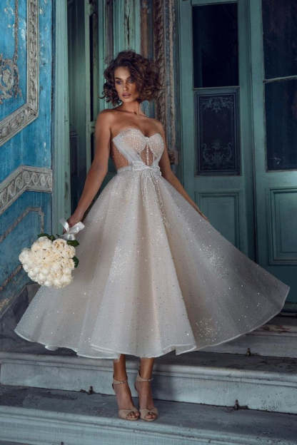 Chicloth Shinning Sweetheart Wedding Reception Dress Tea-Length