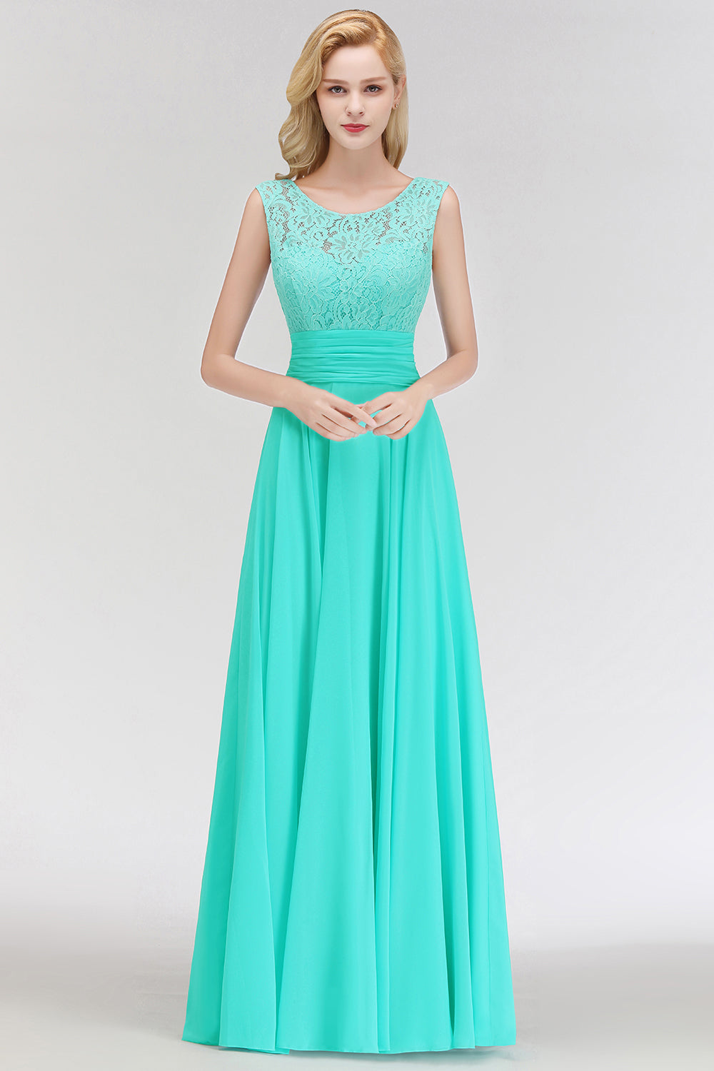 Elegant Lace Sleeveless Chiffon Long Bridesmaid Dress
