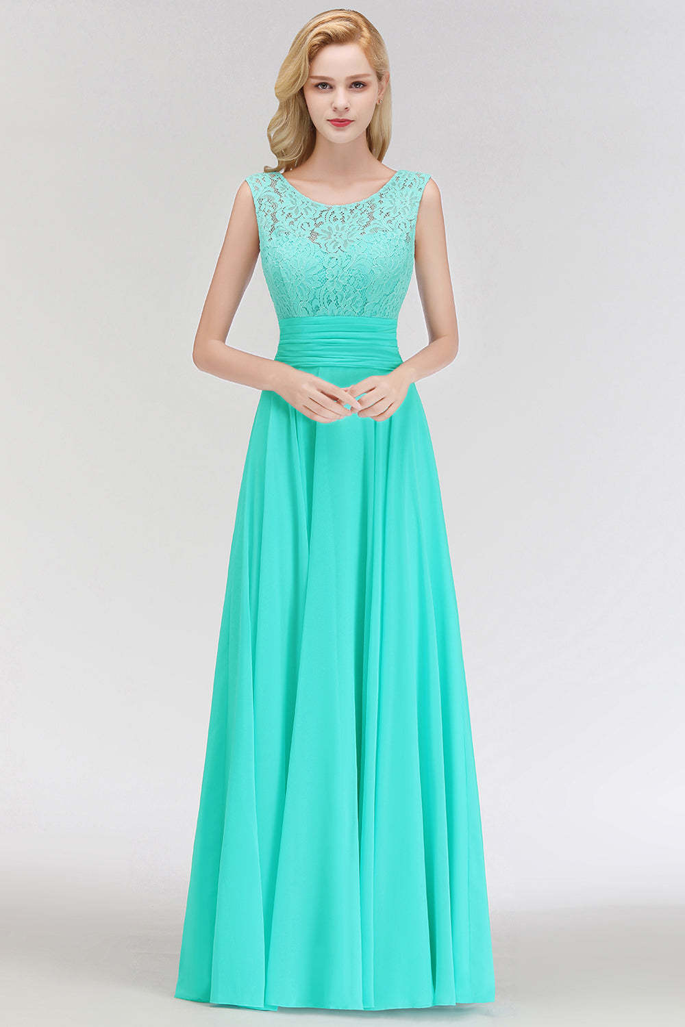 Elegant Lace Sleeveless Chiffon Long Bridesmaid Dress