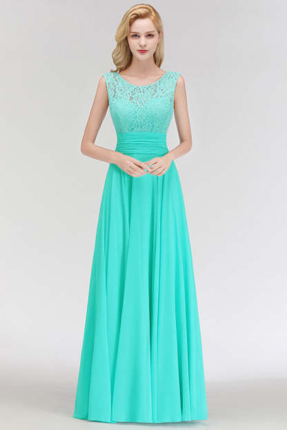 Elegant Lace Sleeveless Chiffon Long Bridesmaid Dress