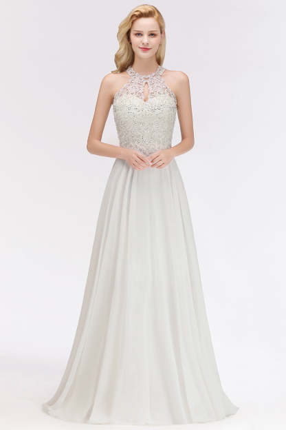 Chicloth A-line Chiffon Lace Ruffles Bridesmaid Dress with Beadings