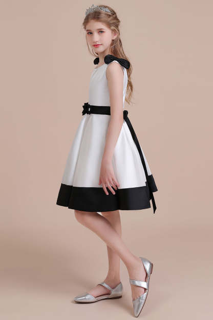 Chicloth A-Line Latest Satin Knee Length Flower Girl Dress Online
