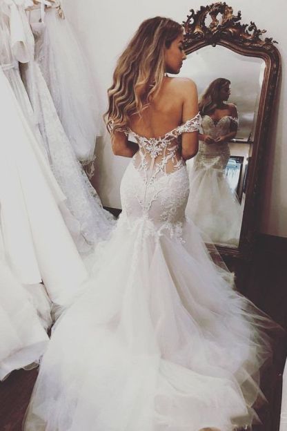Chicloth Off-the-Shoulder Mermaid Wedding Dress Tulle With Lace Appliques