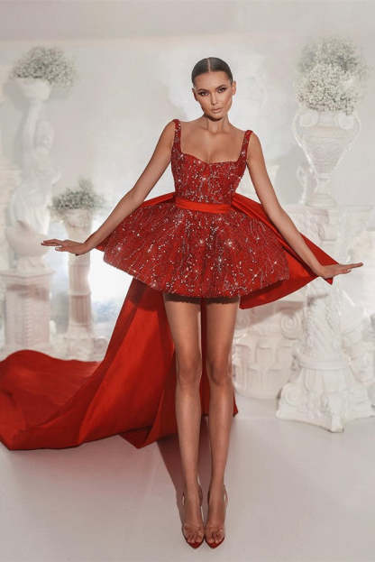 Chicloth Red Hi-Lo Prom Dress Sleeveless Square Online