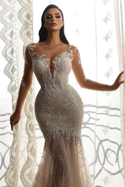 Chicloth Long Sleeves Bridal Gown Mermaid With Delicate Lace