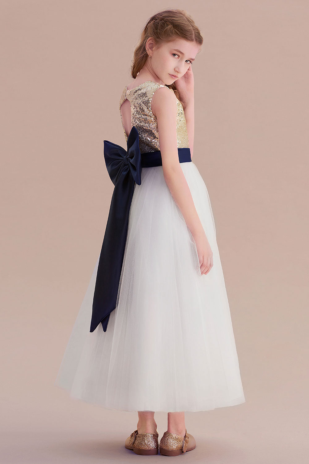 Chicloth A-Line Bow Sequins Ankle Length Flower Girl Dress Online