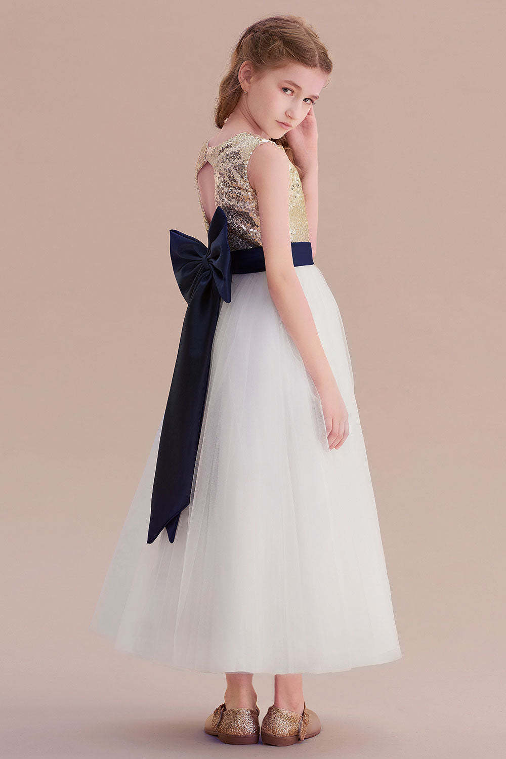 Chicloth A-Line Bow Sequins Ankle Length Flower Girl Dress Online