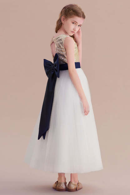 Chicloth A-Line Bow Sequins Ankle Length Flower Girl Dress Online