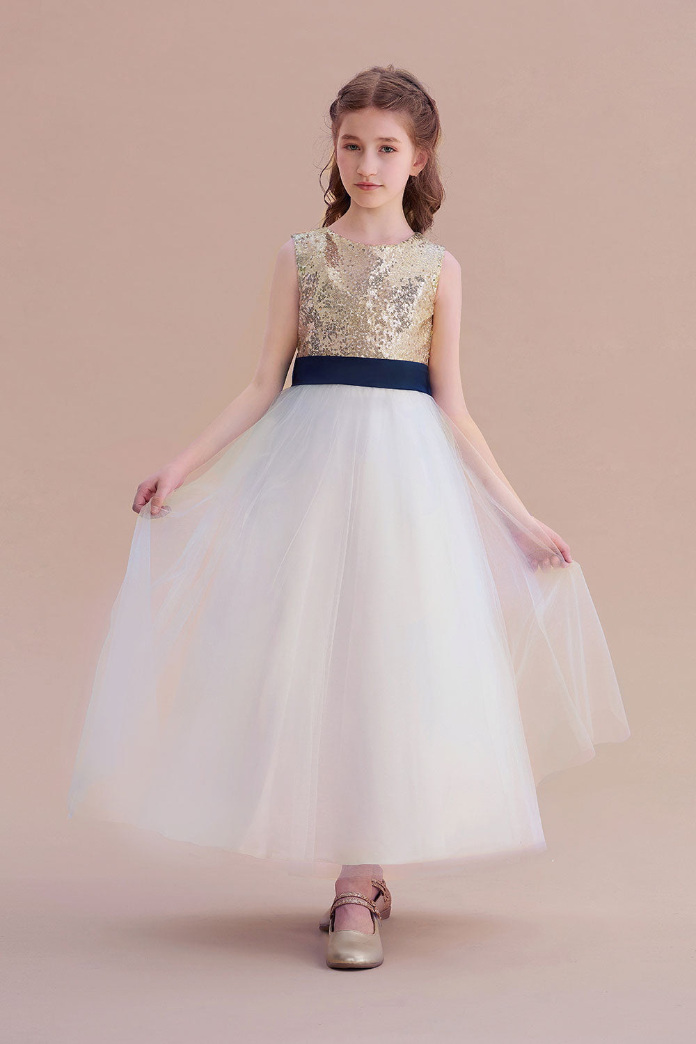 Chicloth A-Line Bow Sequins Ankle Length Flower Girl Dress Online