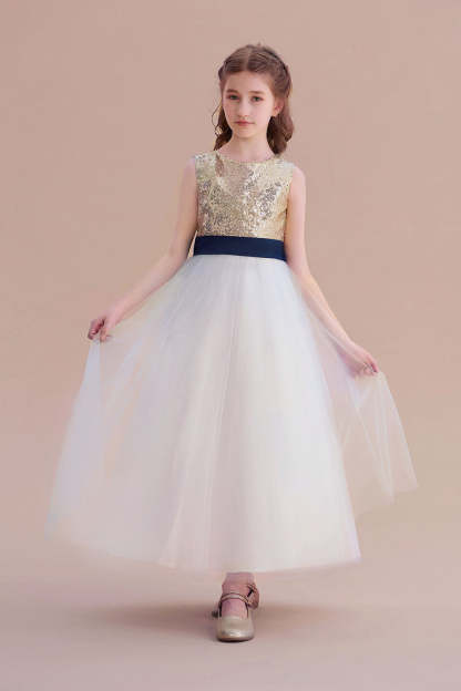 Chicloth A-Line Bow Sequins Ankle Length Flower Girl Dress Online