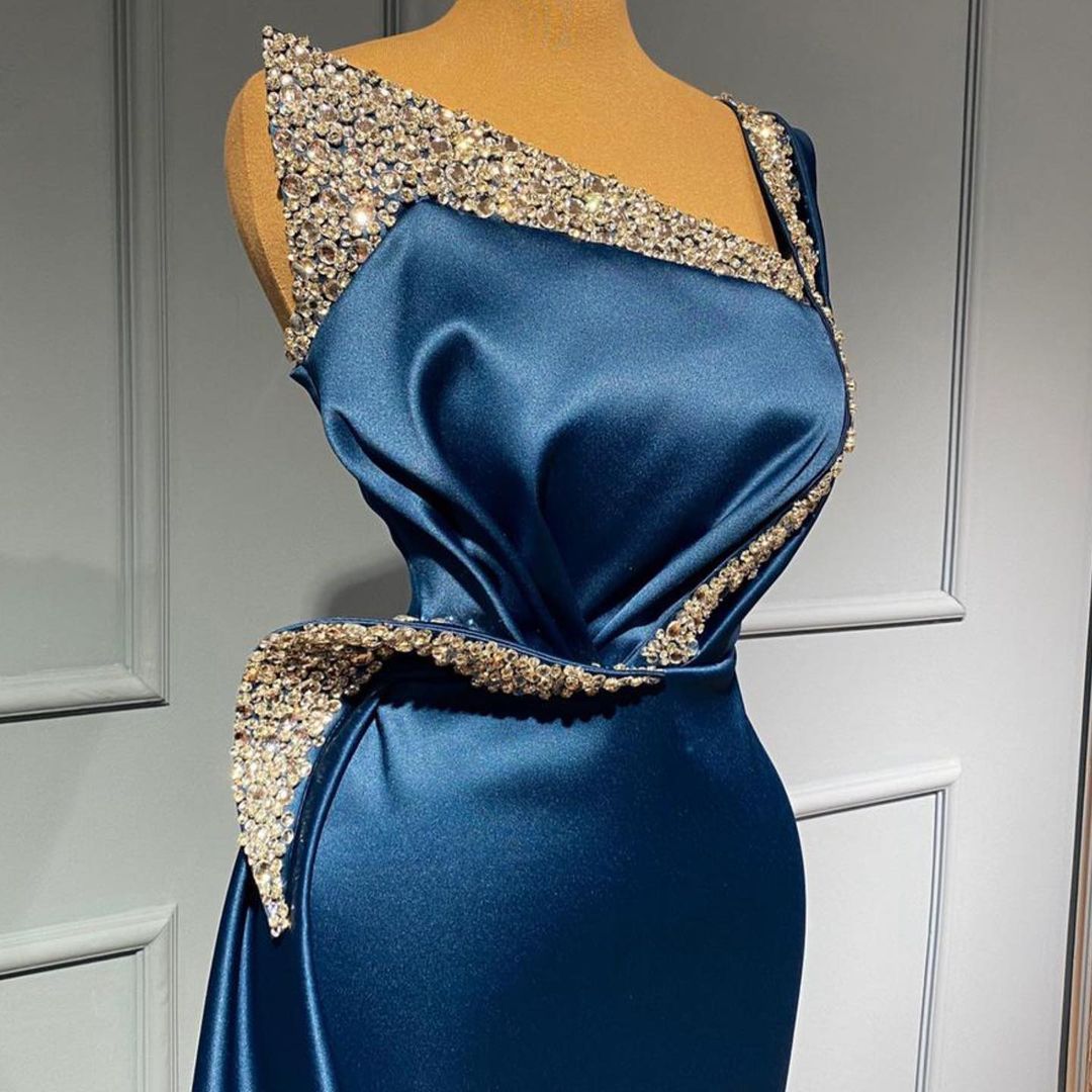 Chicloth Blue Mermaid Evening Dress Long With Beads