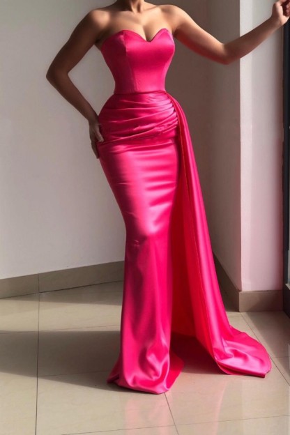 Sweetheart Fuchsia Mermaid Prom Dress with Half Train