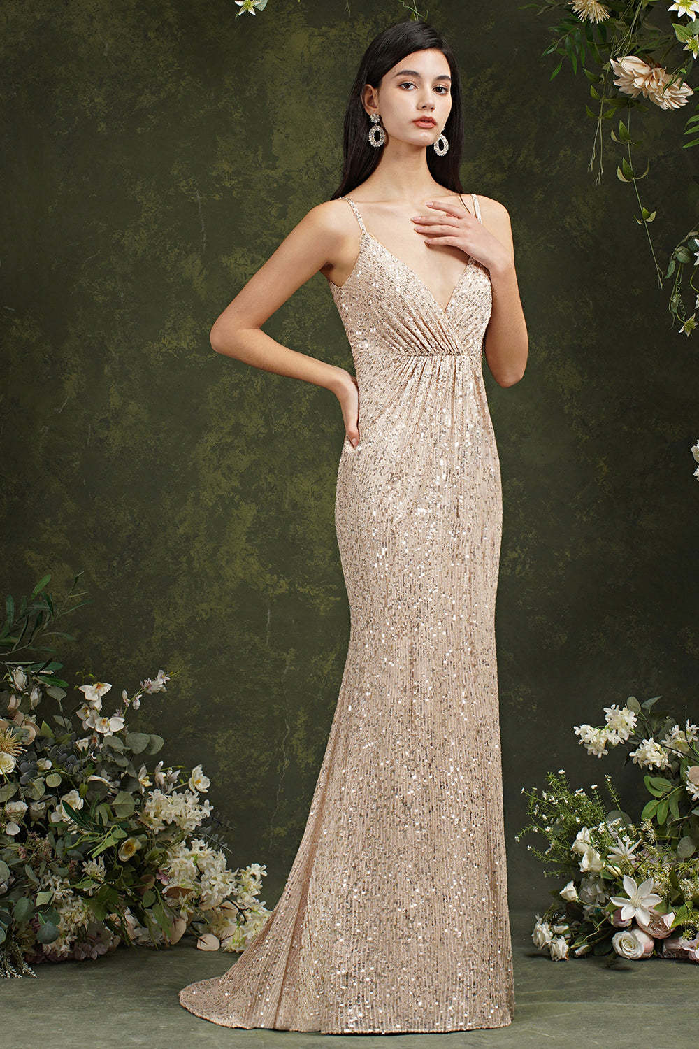 Chicloth Spaghetti-Straps Sequins Bridesmaid Dress Sleeveless