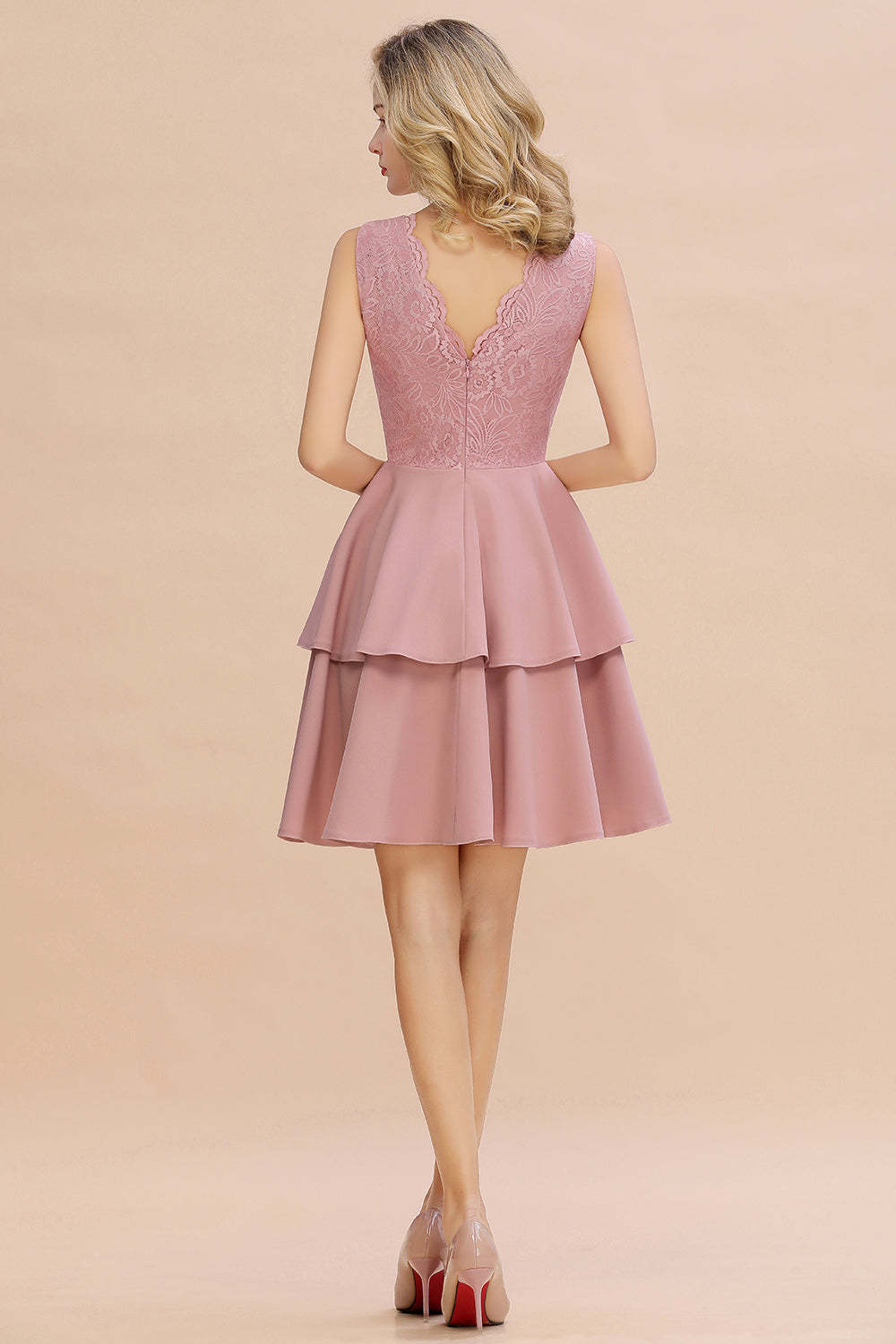 Chicloth Lovely Sleeveless Lace Short Prom Dress Mini Party Gowns With Two Layers