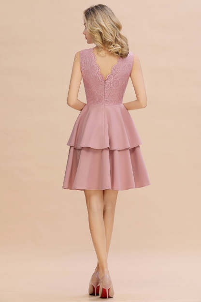 Chicloth Lovely Sleeveless Lace Short Prom Dress Mini Party Gowns With Two Layers