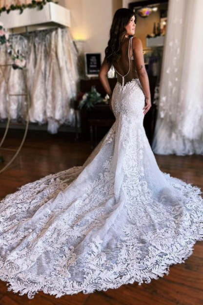 Chicloth Spaghetti-Straps Mermaid Wedding Dress Lace Sleeveless