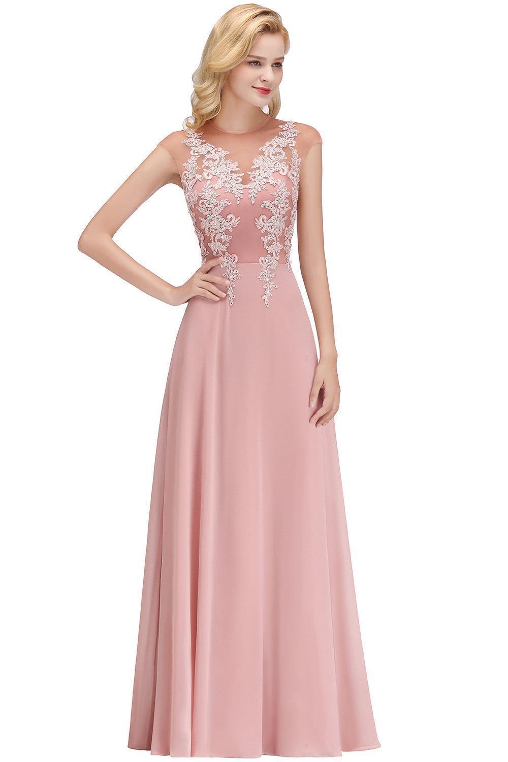 Chicloth A-line Jewel Sleeveless Chiffon Tulle Lace Bridesmaid Dress