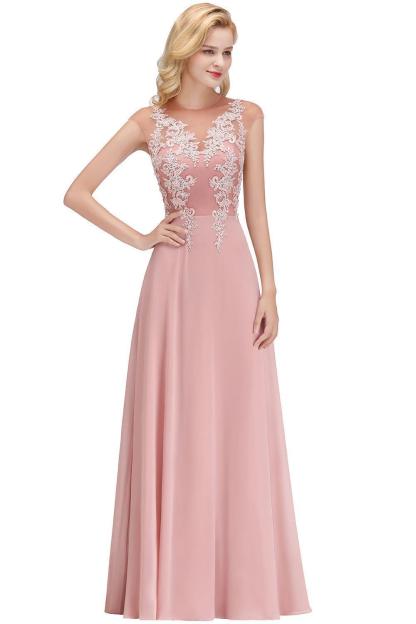 Chicloth A-line Jewel Sleeveless Chiffon Tulle Lace Bridesmaid Dress