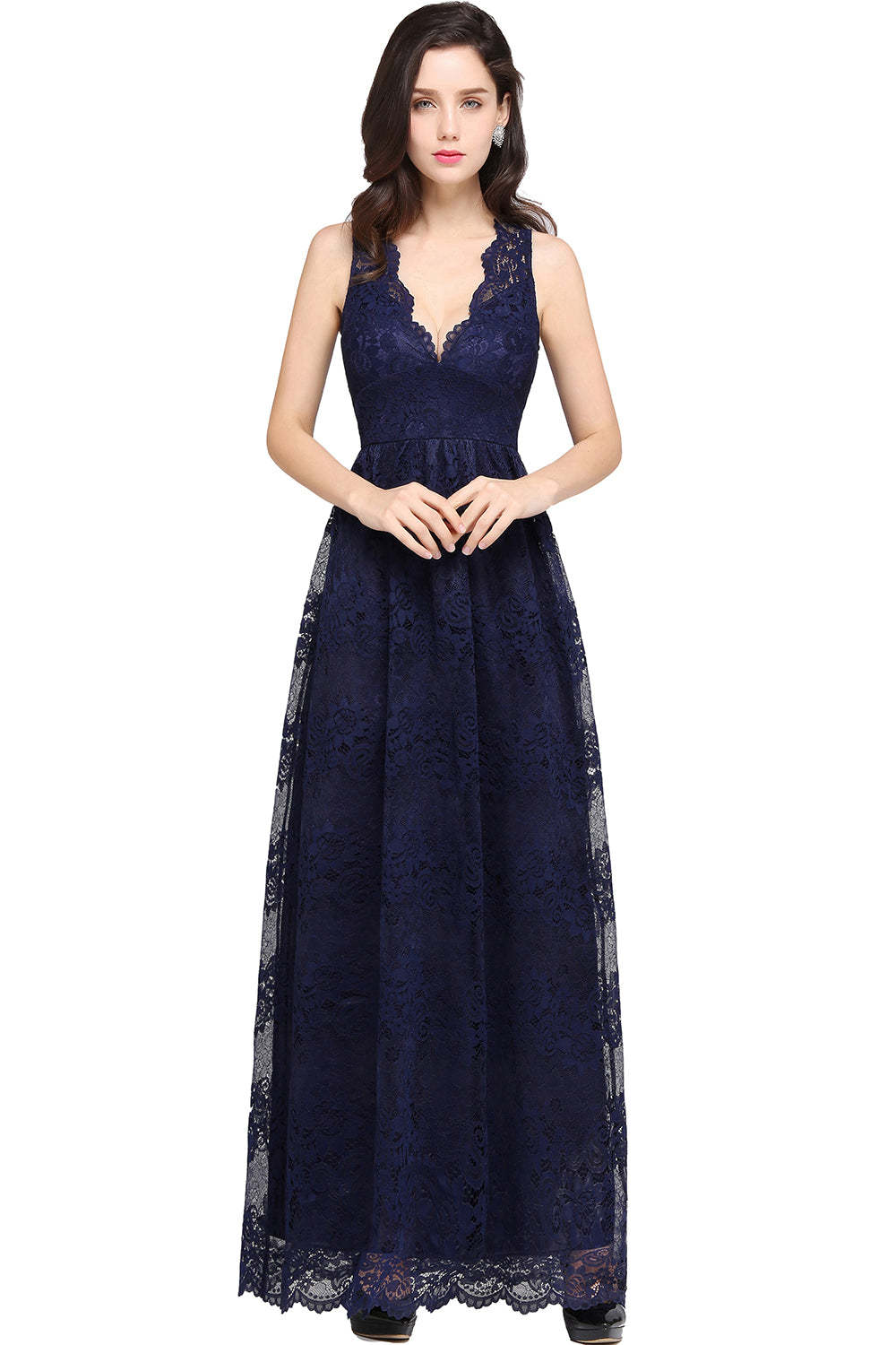 Chicloth Chic Sheath V-Neck Navy Lace Bridesmaid Dresses Online In Stock