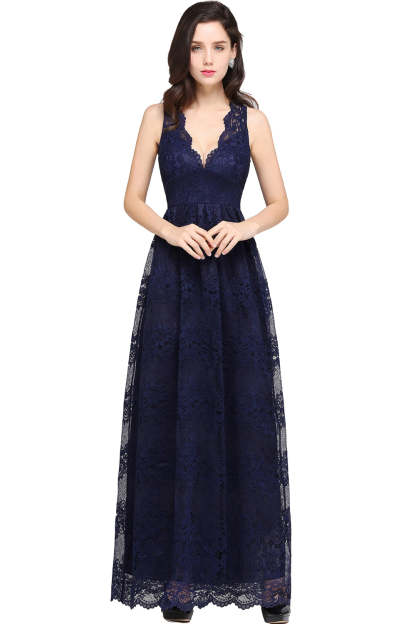Chicloth Chic Sheath V-Neck Navy Lace Bridesmaid Dresses Online In Stock