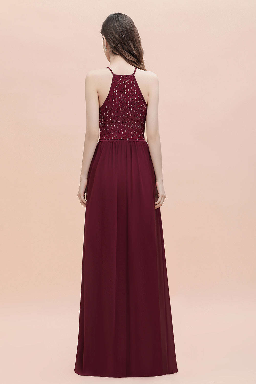 Chicloth Glamorous Halter A-line Bridesmaid Dress Chiffon Sequins Elegant Party Maxi Dress