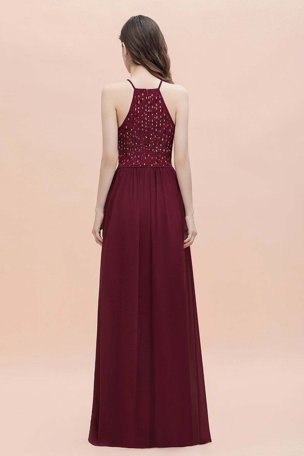Chicloth Glamorous Halter A-line Bridesmaid Dress Chiffon Sequins Elegant Party Maxi Dress