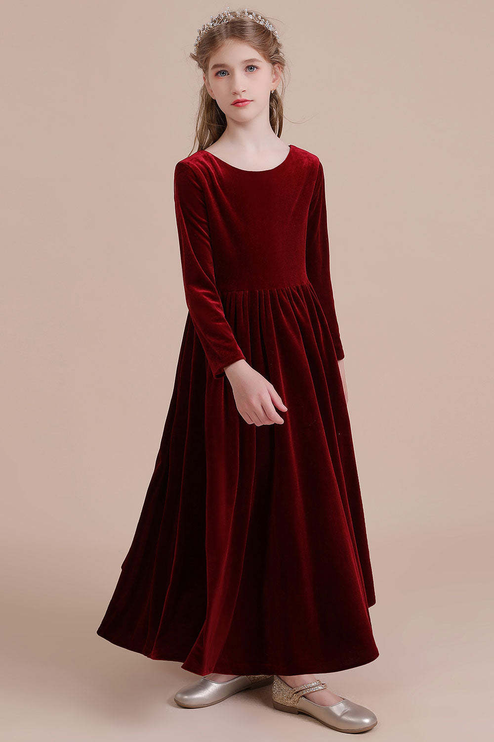 Chicloth A-Line Long Sleeve Velvet Flower Girl Dress On Sale
