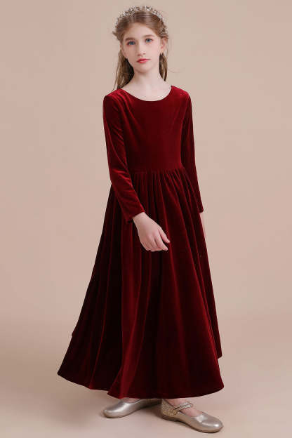 Chicloth A-Line Long Sleeve Velvet Flower Girl Dress On Sale