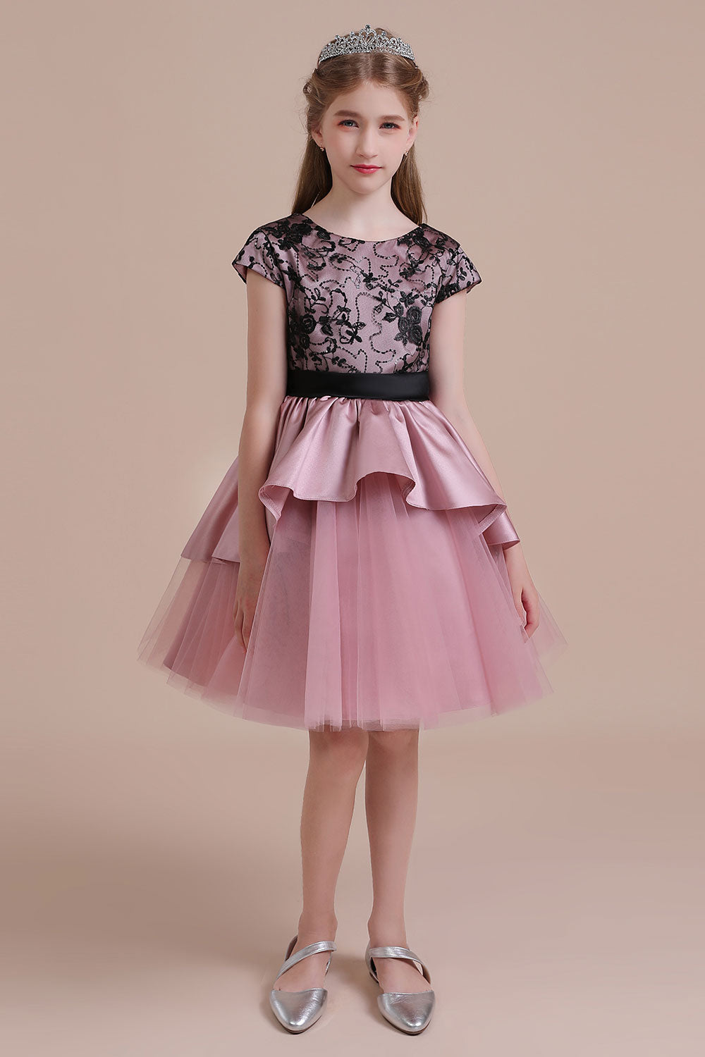 Chicloth A-Line Cap Sleeve Lace Tulle Knee Length Flower Girl Dress On Sale