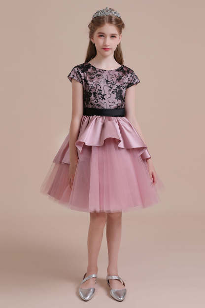 Chicloth A-Line Cap Sleeve Lace Tulle Knee Length Flower Girl Dress On Sale