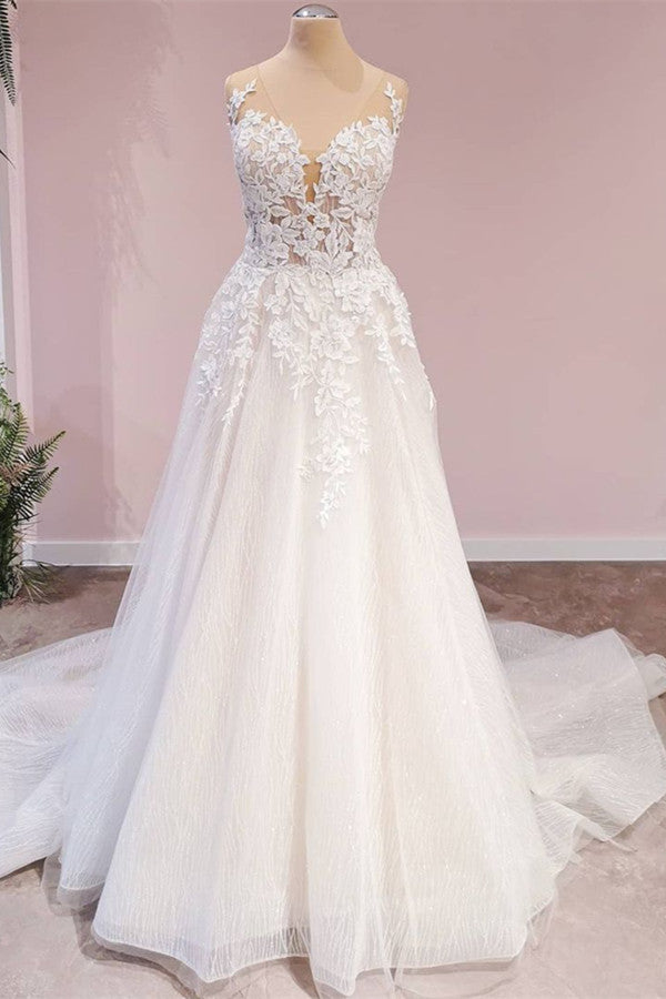 Chicloth Gorgeous Sleeveless Tulle Wedding Dress With Lace Appliques