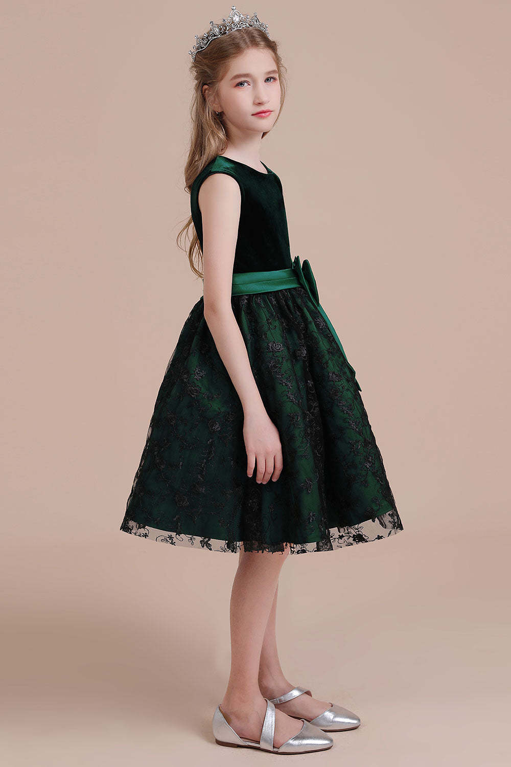 Chicloth A-Line Lace Velvet Knee Length Flower Girl Dress Online