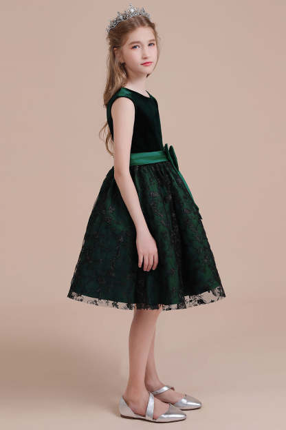 Chicloth A-Line Lace Velvet Knee Length Flower Girl Dress Online