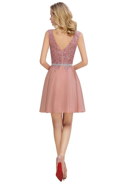 Chicloth Lovely Sleeveless Short Prom Dress Mini Homecoming Dress With Appliques