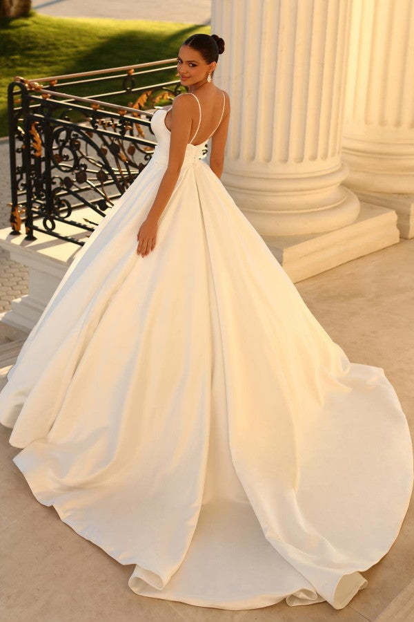 Chicloth Elegant Satin Wedding Dress Spaghetti-Straps Sleeveless