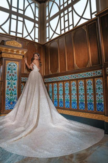 Chicloth Off-the-Shoulder Wedding Dress Beadings With Split Overskirt