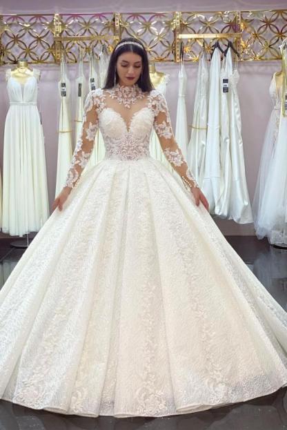 Chicloth Long Sleeves High Neck Wedding Dress Ball Gown Tulle Online