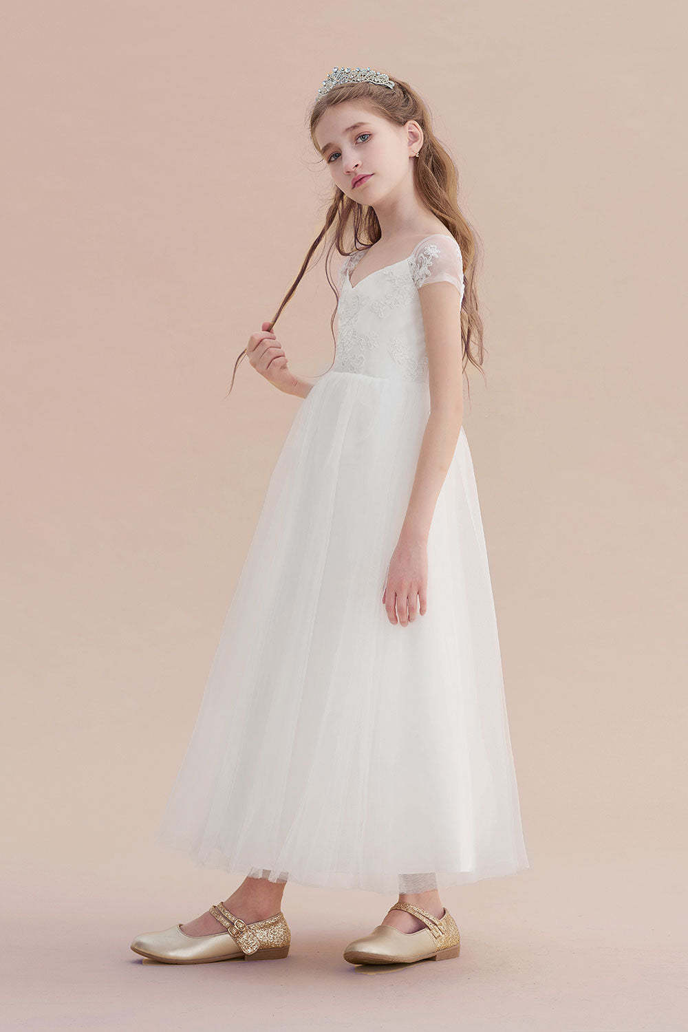 Chicloth A-Line Cap Sleeve Sweetheart Tulle Flower Girl Dress Online