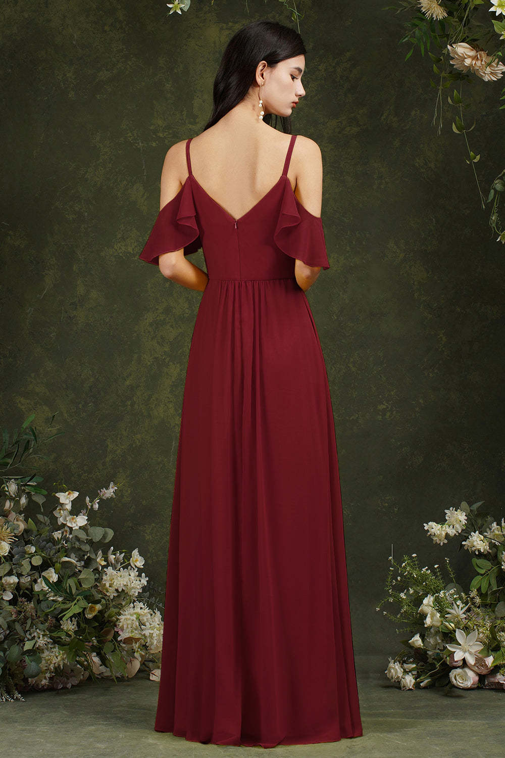 Chicloth Elegant Chiffon Bridesmaid Dress Ruffles With Pockets