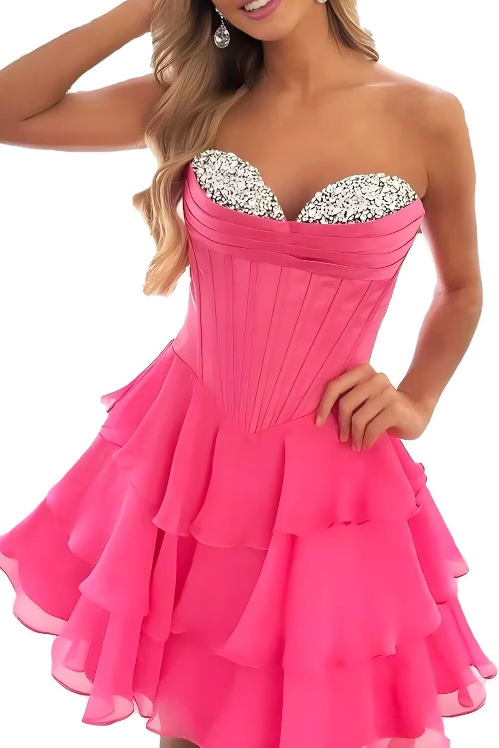 Strapless Tiered Ruffle Short Homecoming Dresses Party Dress