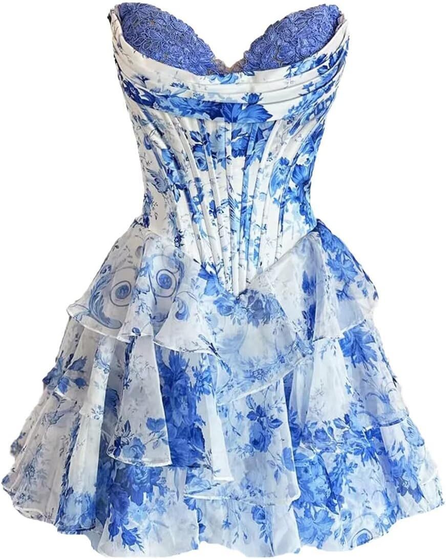 Strapless Tiered Ruffle Short Homecoming Dresses Party Dress