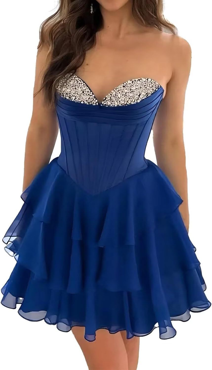 Strapless Tiered Ruffle Short Homecoming Dresses Party Dress