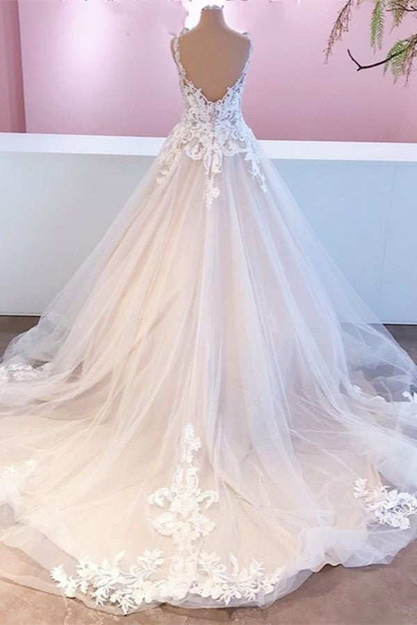 Chicloth Straps Lace Wedding Dress Princess Tulle Bridal Gowns