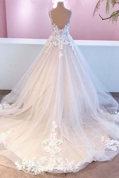 Chicloth Straps Lace Wedding Dress Princess Tulle Bridal Gowns