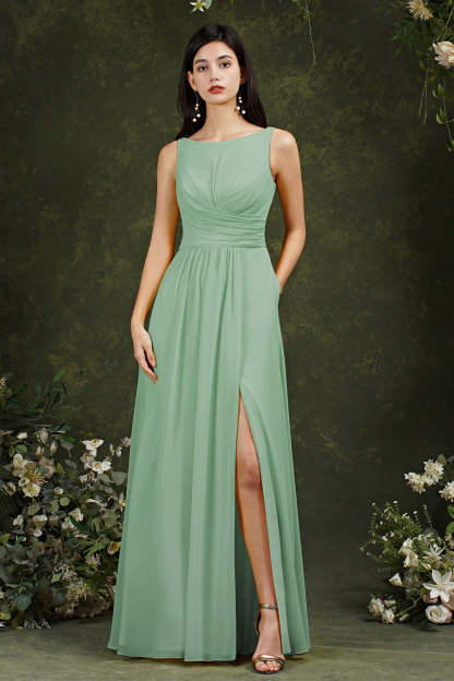 Chicloth Sleeveless Bridesmaid Dress Long With Slit Online