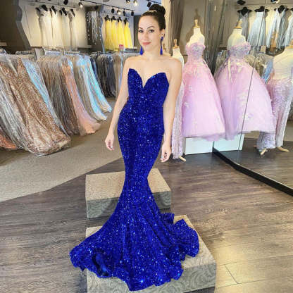 Chicloth Emerald Green Prom Dress Sequins Mermaid Long
